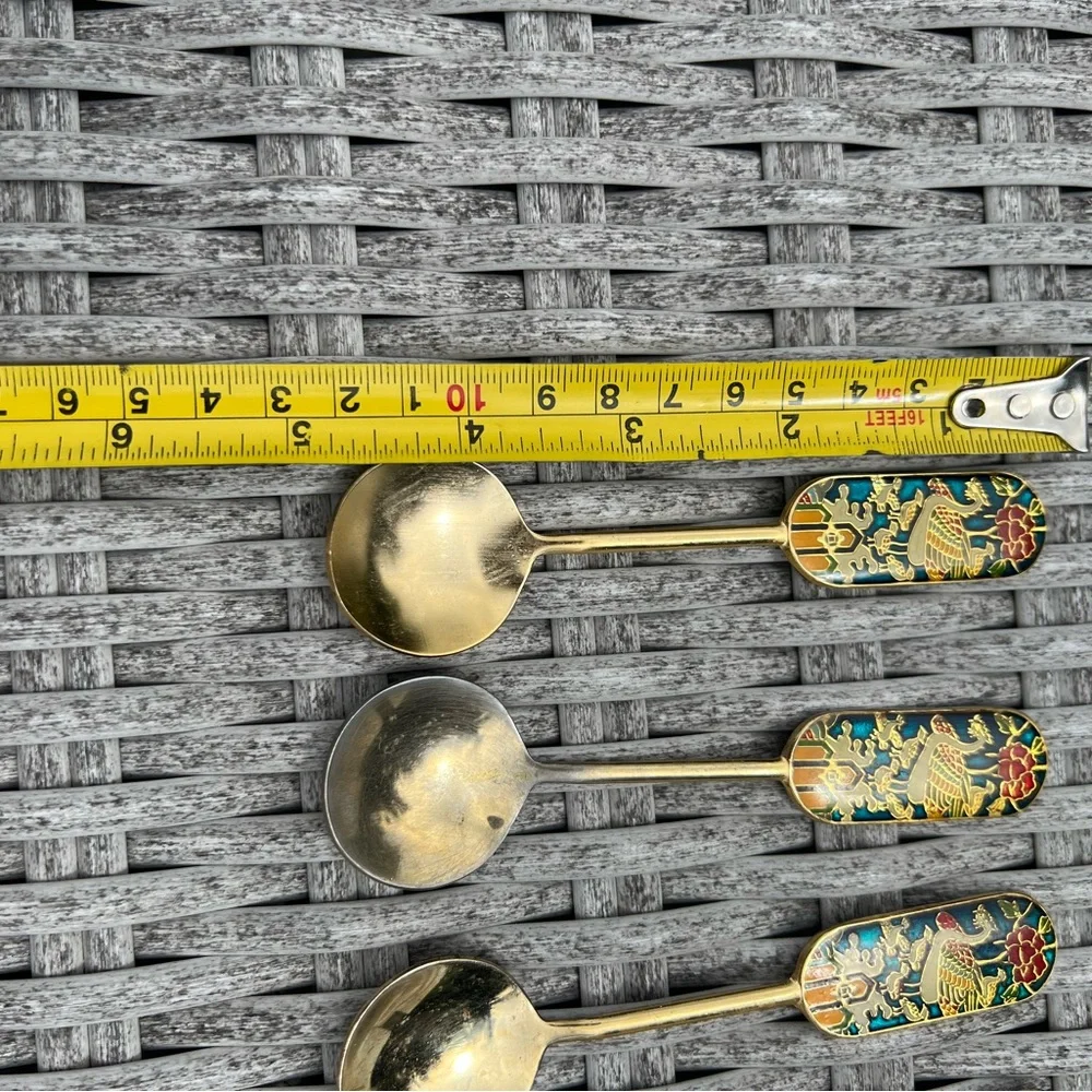 Winged Bird Traditional Asian Style Gold Plated Teaspoons Flatware Set Of 4